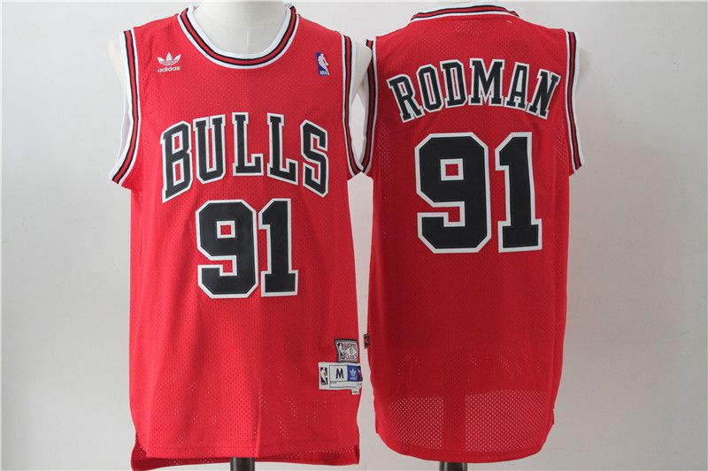 Men Chicago Bulls #91 Rodman Red Throwback NBA Jerseys->chicago bulls->NBA Jersey